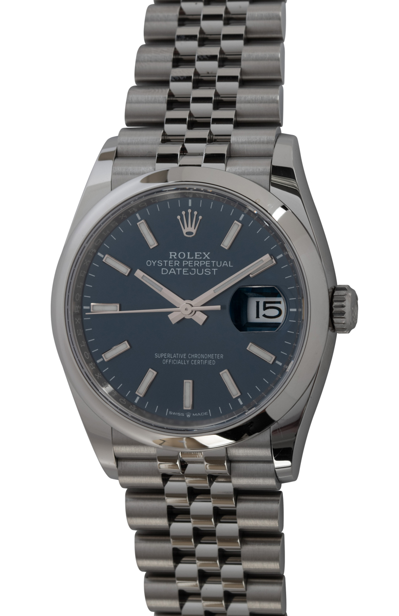 Rolex 36 : 126200-0005 blue index on Jubilee