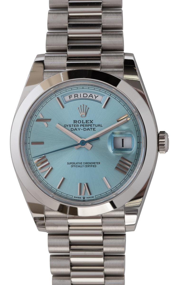 ROLEX DAY-DATE 40 ICE BLUE ROMAN DIAL PLATINUM DISCONTINUED 228206