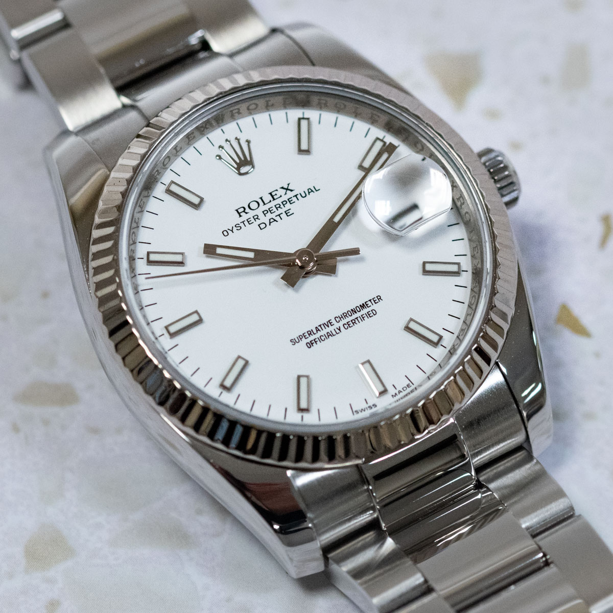 Rolex Date 115234 - SOLD OUT - 2011 White Dial, Steel, 34mm, Full