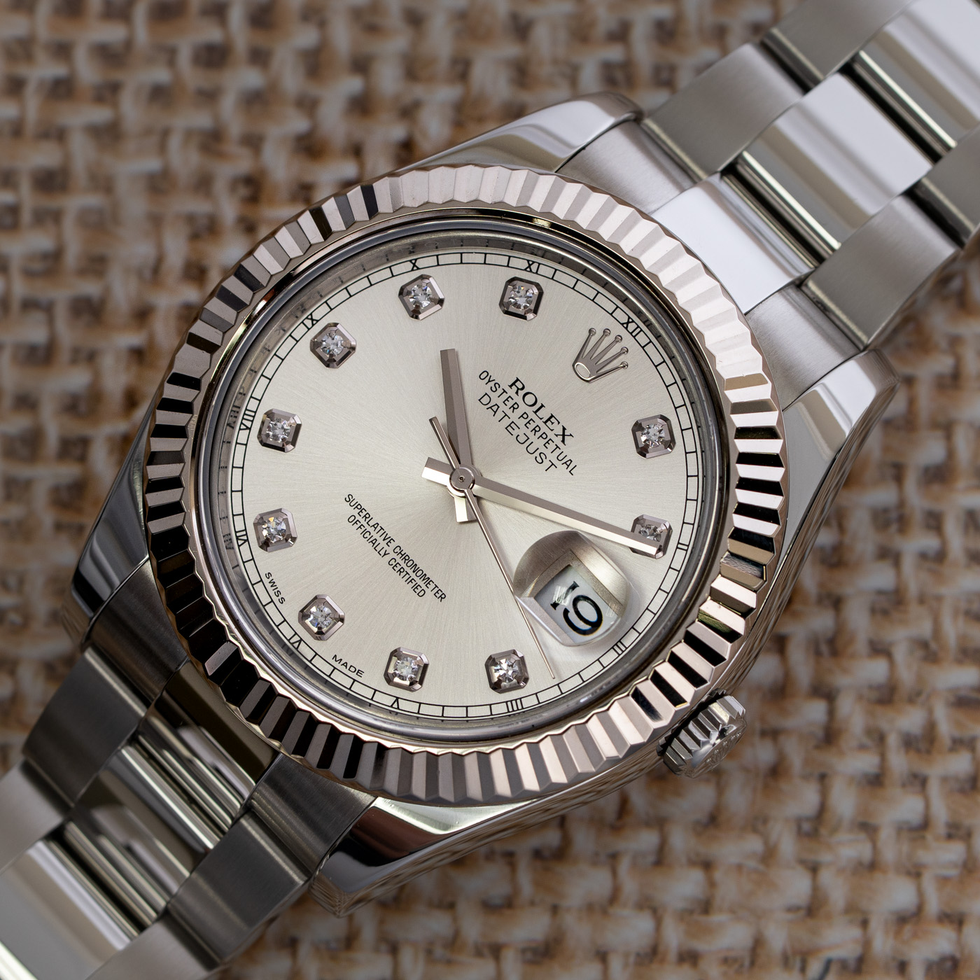 Rolex Datejust II : 116334-0007 Diamond silver dial on Oyster Bracelet