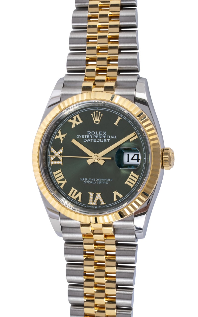 Rolex Datejust 36 126233-0025 - 2024 Diamond Olive-Green Dial, 18k