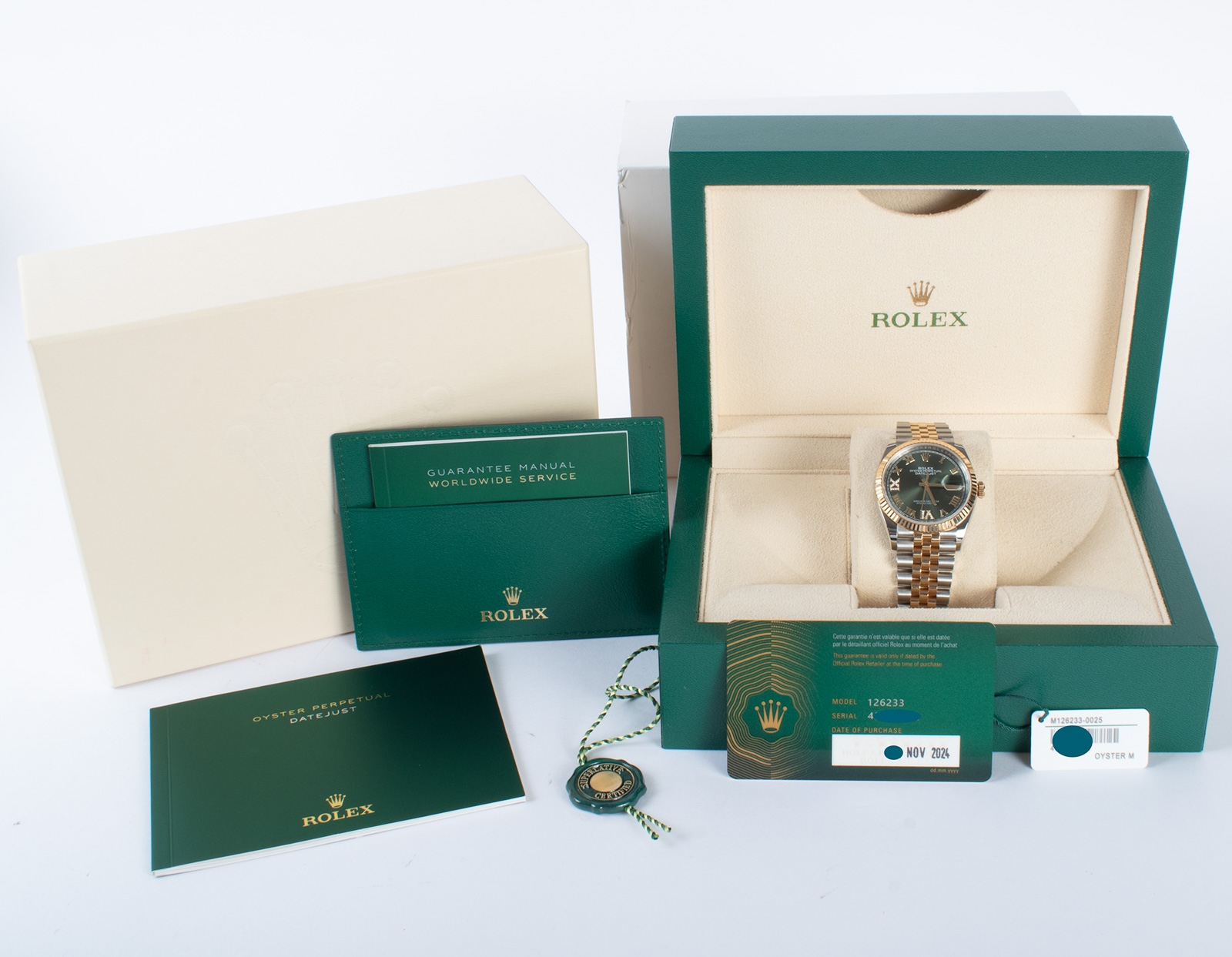 Rolex Datejust 36 126233-0025 - 2024 Diamond Olive-Green Dial, 18k