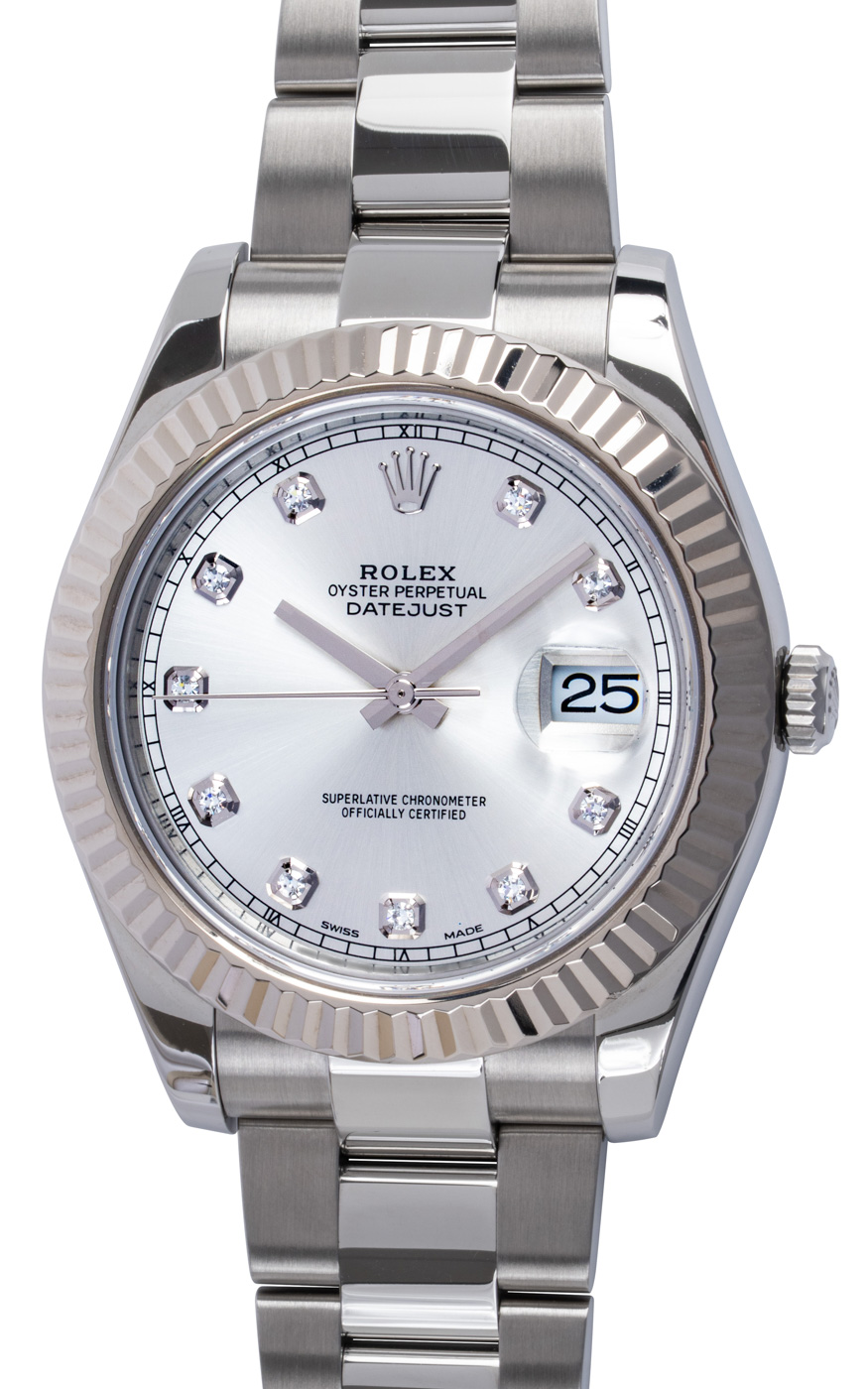 Rolex Datejust II 116334 - 2016 Diamond Silver Dial, Steel, Oyster