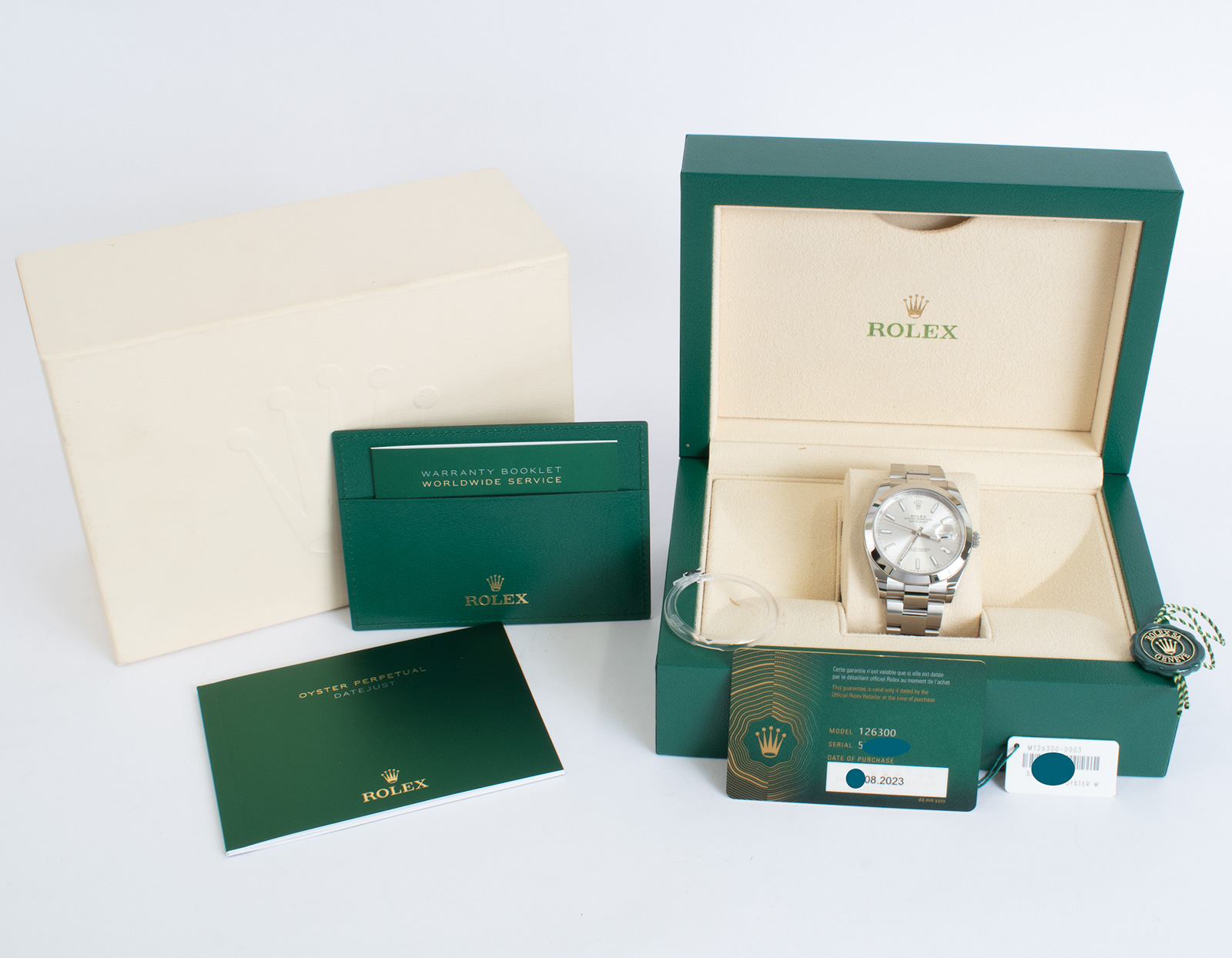 C*須様 ＃9547 ROLEX OYSTER 純正ボックス 付属品セット Rolex Datejust 41 126300-0003 - 2023 Silver Dial, Steel, Oyster